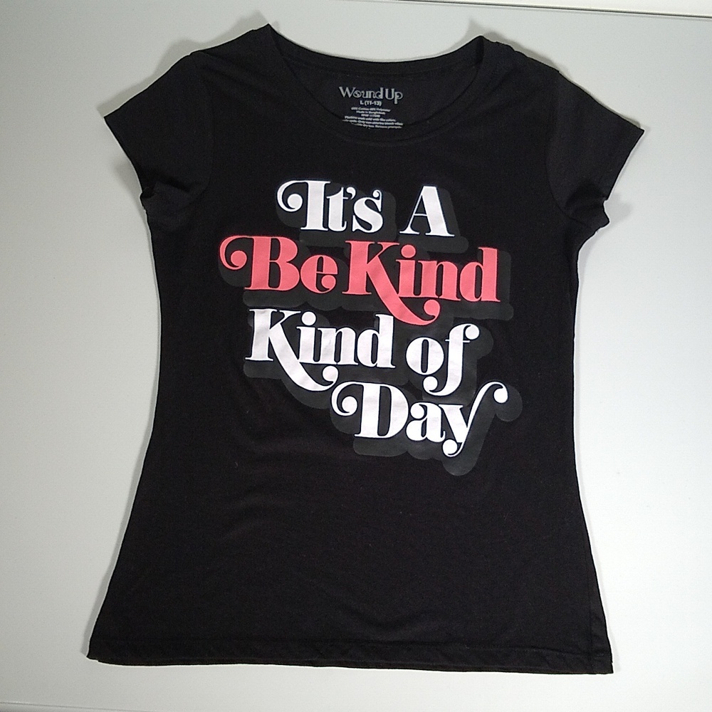 Girls Black Tee It's A Be Kind Kind of Day Printed T-Shirt Top Size L 11-13